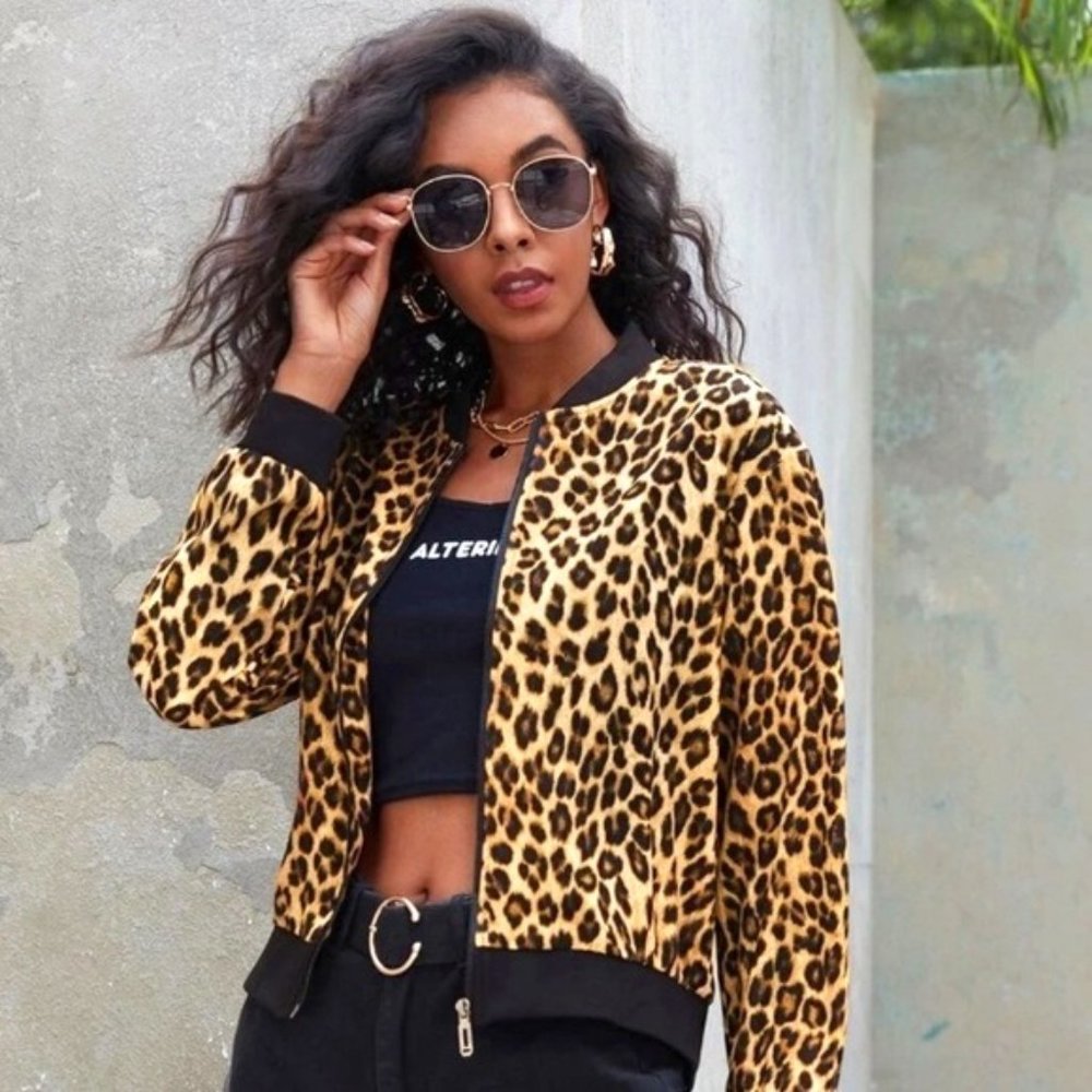 New NWOT City Streets Leopard Print Bomber Jacket Size M Punk streetwear